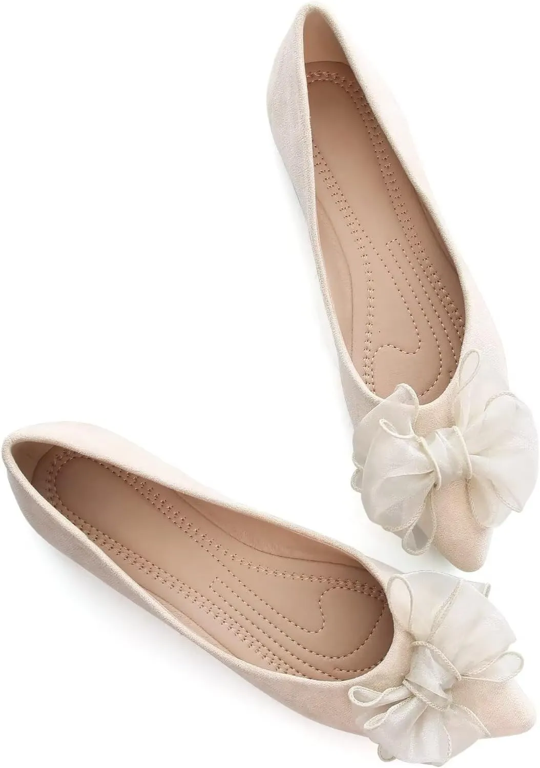 SAILING LU Bowknot Ballet Flats Womens Pointy Toe Casual Flat Shoes Suede Dress Shoes Wear to Work Slip On Moccasins