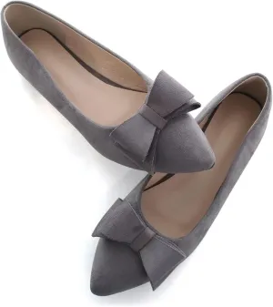 SAILING LU Bowknot Ballet Flats Womens Pointy Toe Casual Flat Shoes Suede Dress Shoes Wear to Work Slip On Moccasins