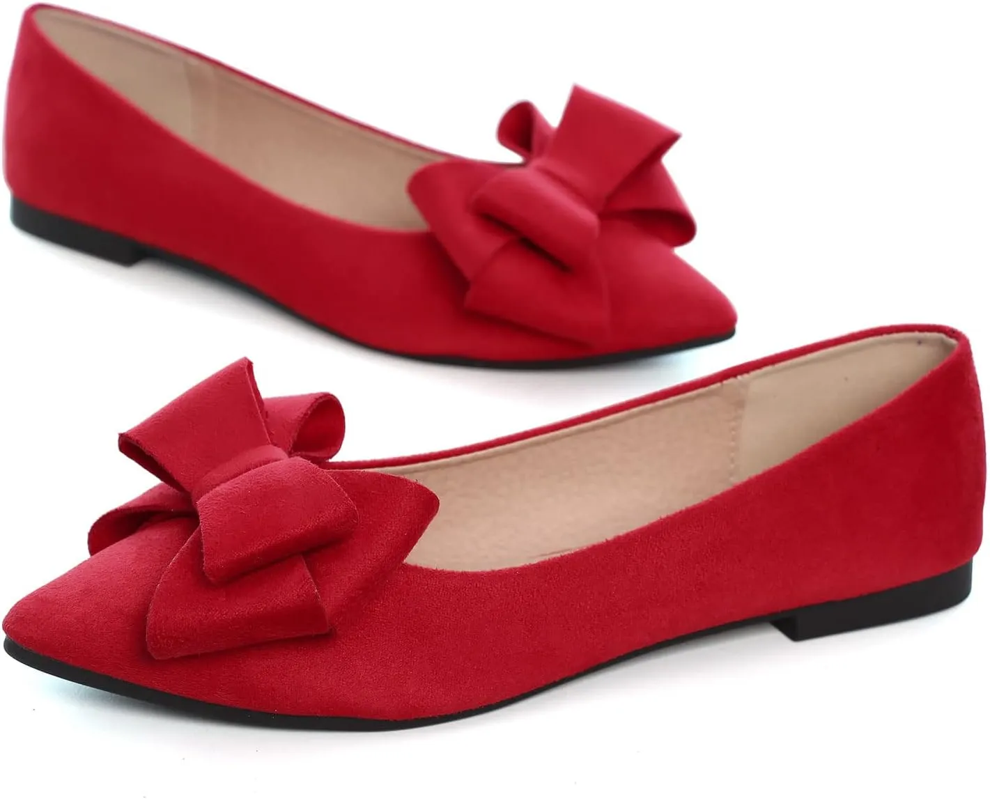 SAILING LU Bowknot Ballet Flats Womens Pointy Toe Casual Flat Shoes Suede Dress Shoes Wear to Work Slip On Moccasins