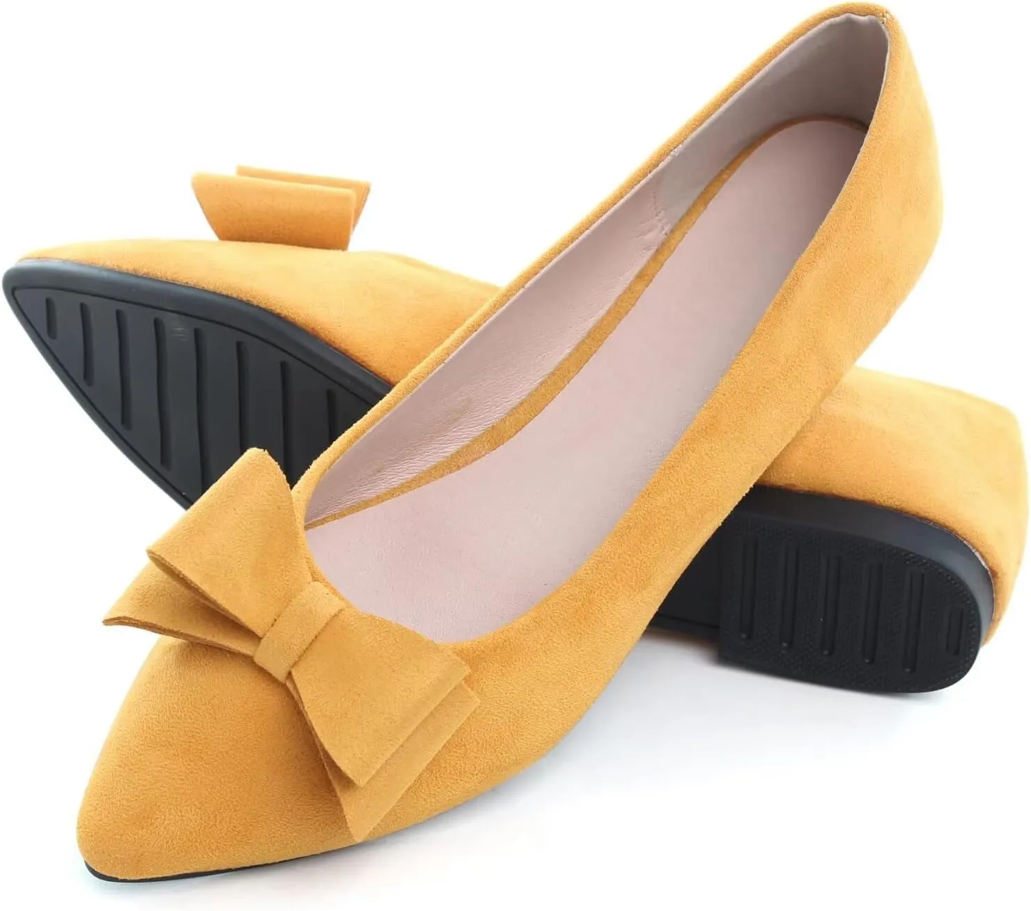 SAILING LU Bowknot Ballet Flats Womens Pointy Toe Casual Flat Shoes Suede Dress Shoes Wear to Work Slip On Moccasins