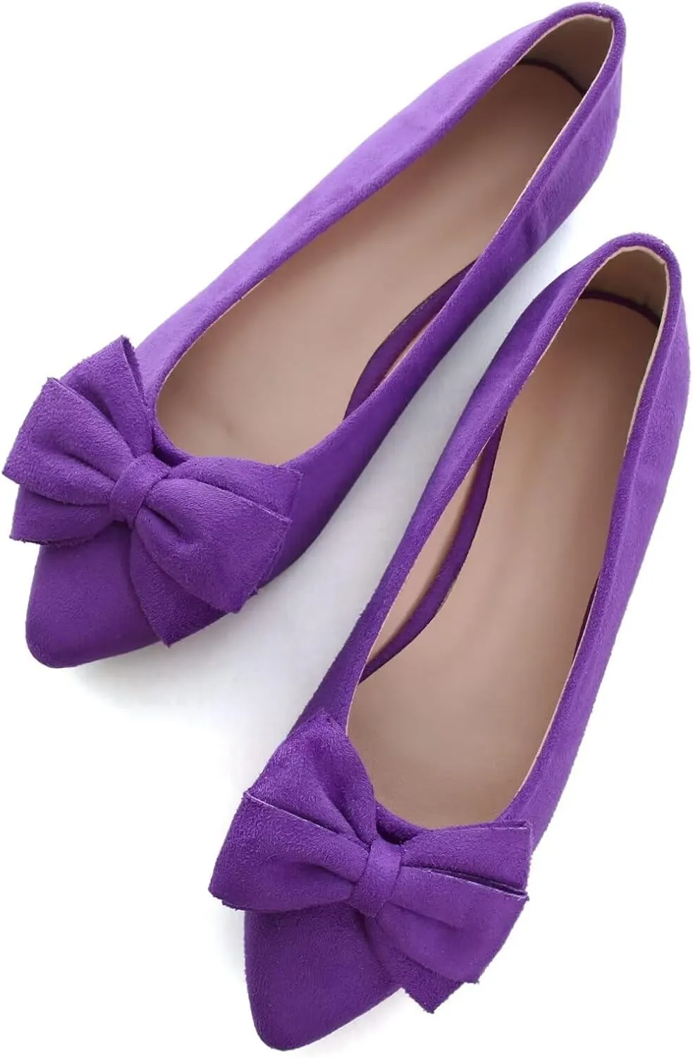 SAILING LU Bowknot Ballet Flats Womens Pointy Toe Casual Flat Shoes Suede Dress Shoes Wear to Work Slip On Moccasins