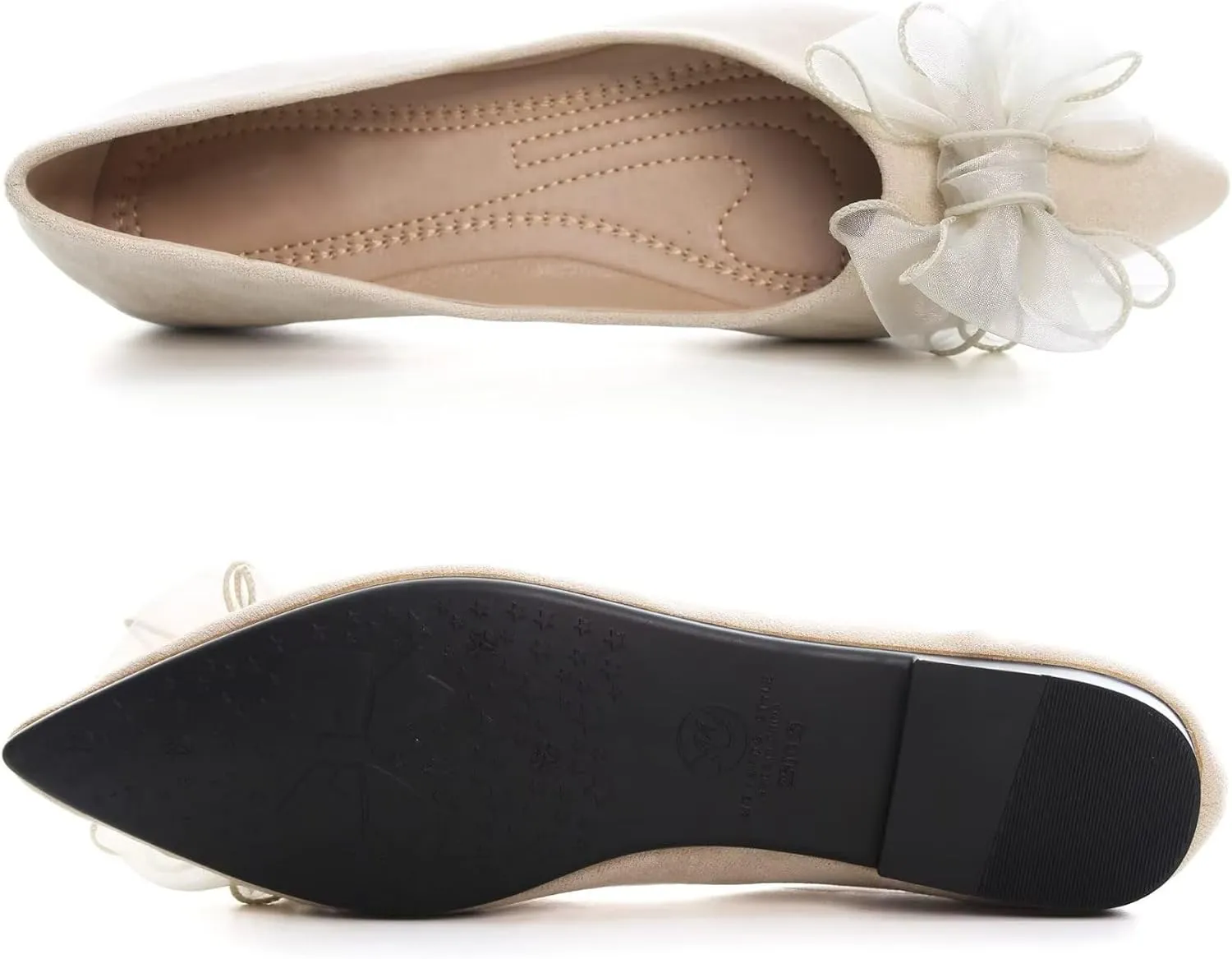 SAILING LU Bowknot Ballet Flats Womens Pointy Toe Casual Flat Shoes Suede Dress Shoes Wear to Work Slip On Moccasins