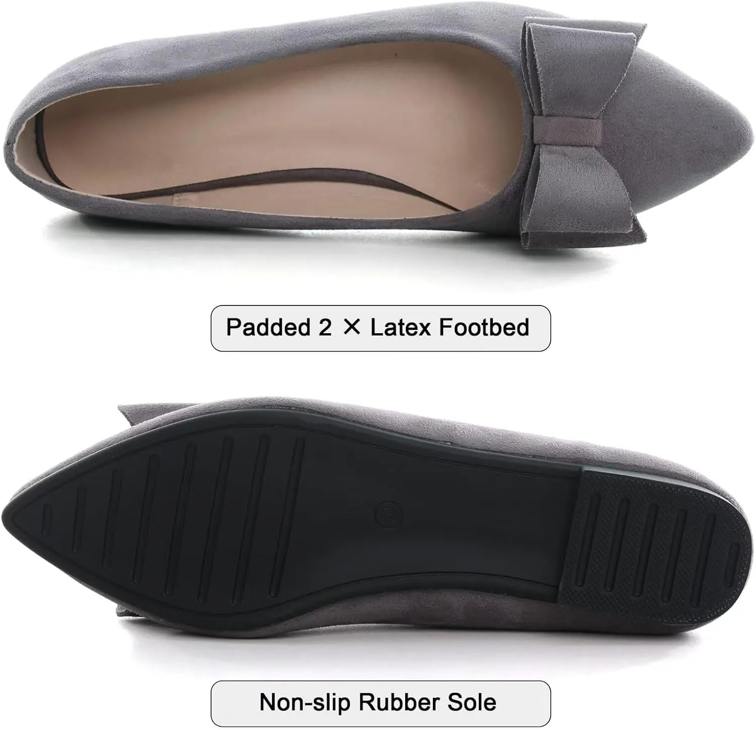 SAILING LU Bowknot Ballet Flats Womens Pointy Toe Casual Flat Shoes Suede Dress Shoes Wear to Work Slip On Moccasins