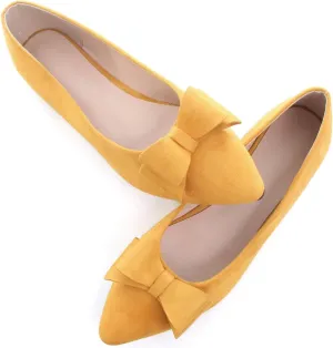 SAILING LU Bowknot Ballet Flats Womens Pointy Toe Casual Flat Shoes Suede Dress Shoes Wear to Work Slip On Moccasins