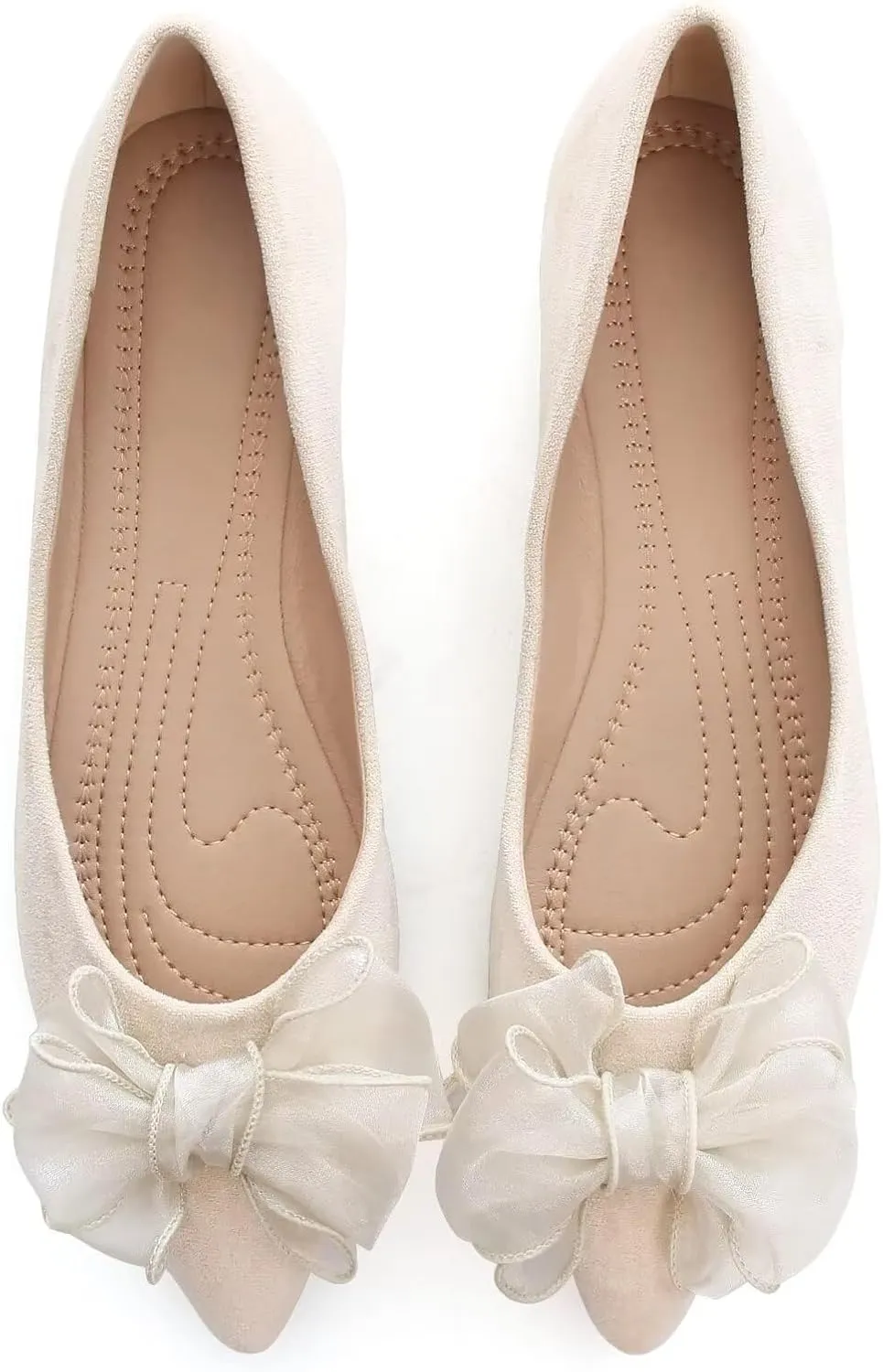 SAILING LU Bowknot Ballet Flats Womens Pointy Toe Casual Flat Shoes Suede Dress Shoes Wear to Work Slip On Moccasins