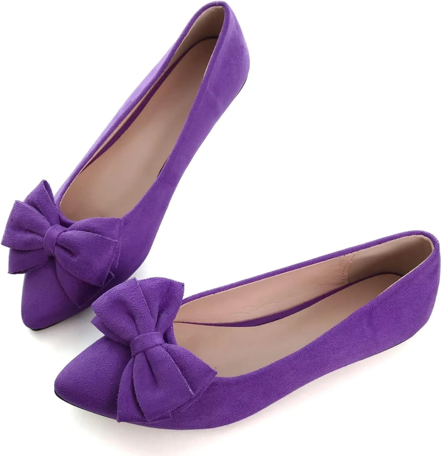 SAILING LU Bowknot Ballet Flats Womens Pointy Toe Casual Flat Shoes Suede Dress Shoes Wear to Work Slip On Moccasins