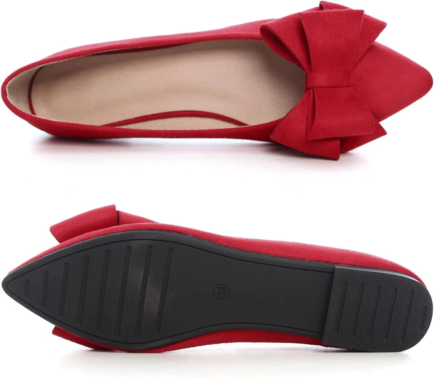 SAILING LU Bowknot Ballet Flats Womens Pointy Toe Casual Flat Shoes Suede Dress Shoes Wear to Work Slip On Moccasins