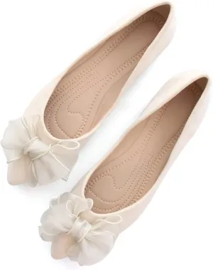 SAILING LU Bowknot Ballet Flats Womens Pointy Toe Casual Flat Shoes Suede Dress Shoes Wear to Work Slip On Moccasins