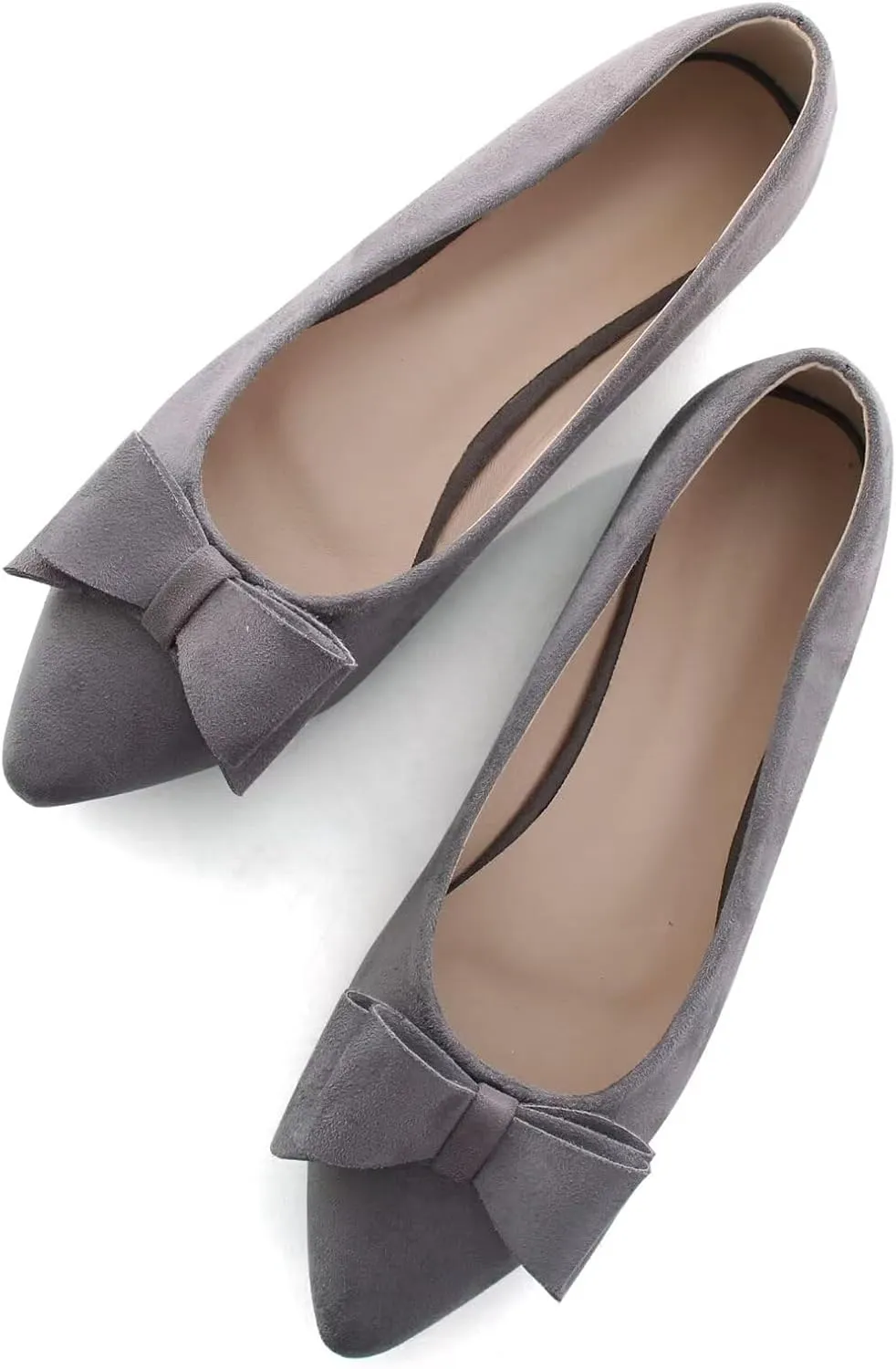 SAILING LU Bowknot Ballet Flats Womens Pointy Toe Casual Flat Shoes Suede Dress Shoes Wear to Work Slip On Moccasins