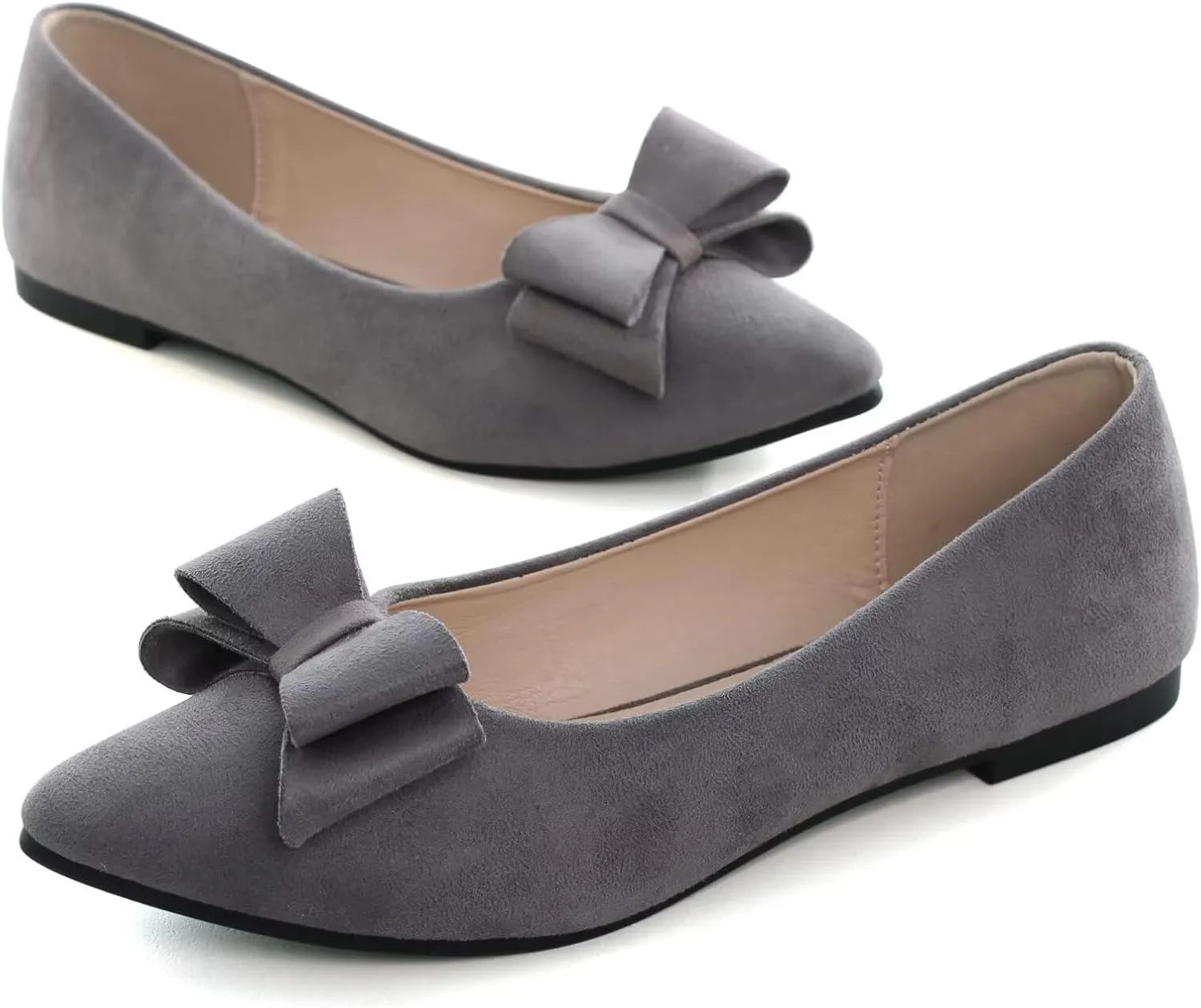 SAILING LU Bowknot Ballet Flats Womens Pointy Toe Casual Flat Shoes Suede Dress Shoes Wear to Work Slip On Moccasins