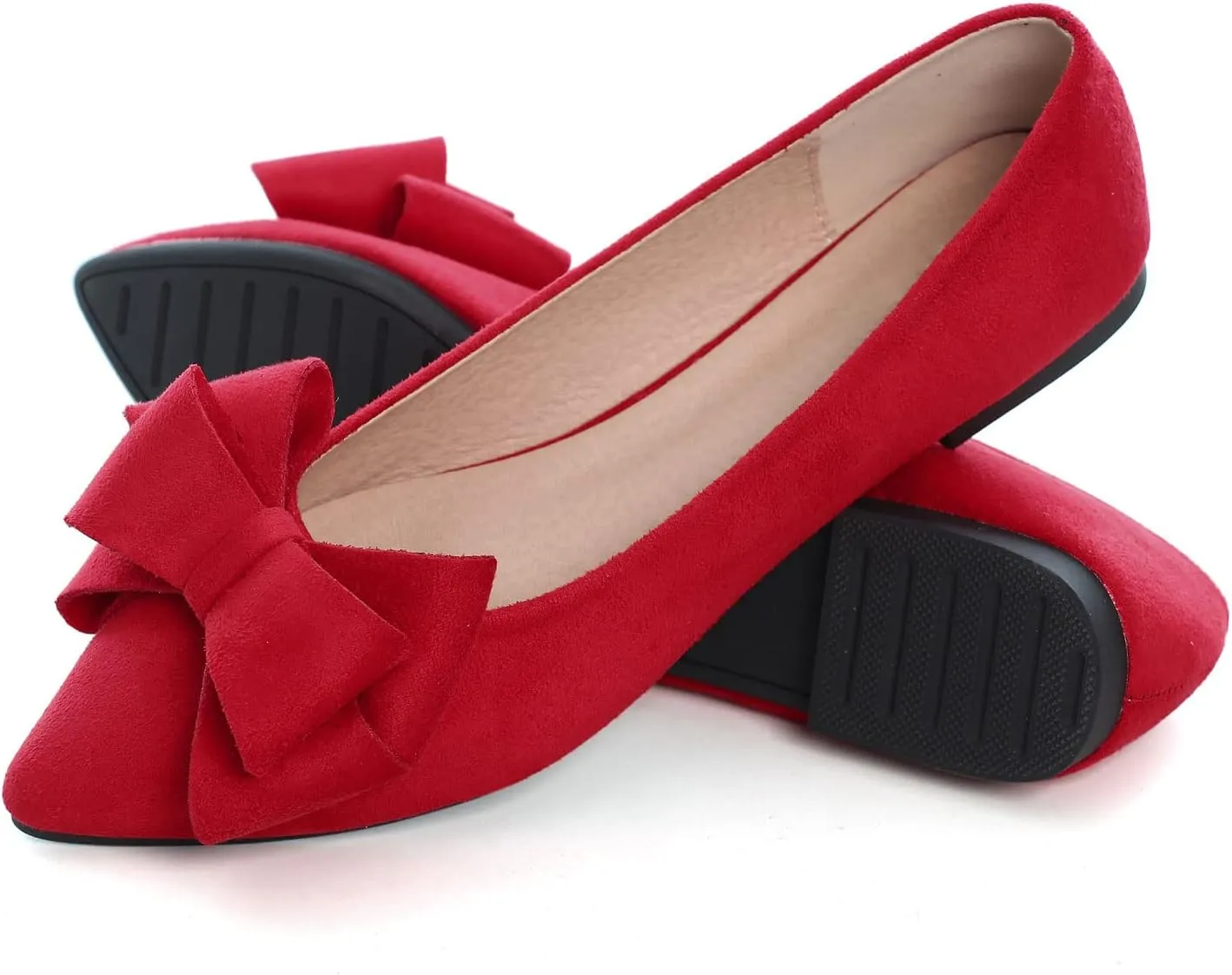SAILING LU Bowknot Ballet Flats Womens Pointy Toe Casual Flat Shoes Suede Dress Shoes Wear to Work Slip On Moccasins