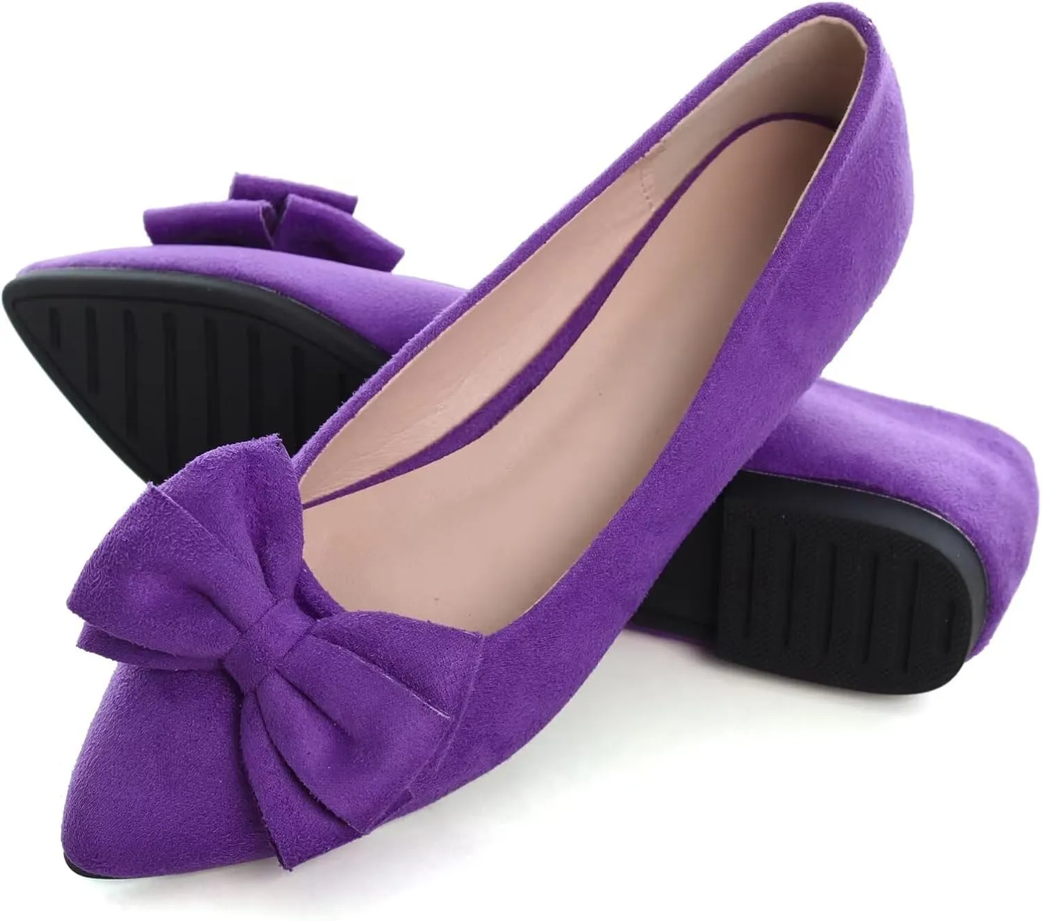 SAILING LU Bowknot Ballet Flats Womens Pointy Toe Casual Flat Shoes Suede Dress Shoes Wear to Work Slip On Moccasins