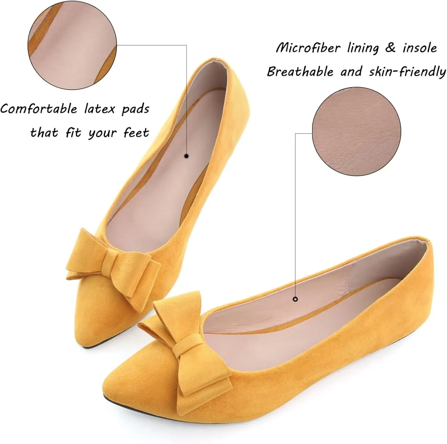 SAILING LU Bowknot Ballet Flats Womens Pointy Toe Casual Flat Shoes Suede Dress Shoes Wear to Work Slip On Moccasins