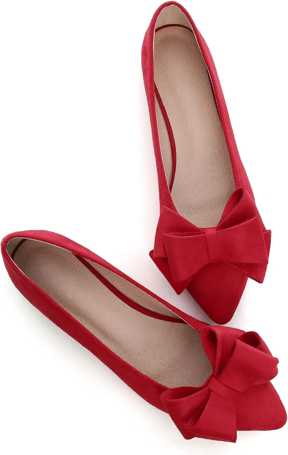 SAILING LU Bowknot Ballet Flats Womens Pointy Toe Casual Flat Shoes Suede Dress Shoes Wear to Work Slip On Moccasins