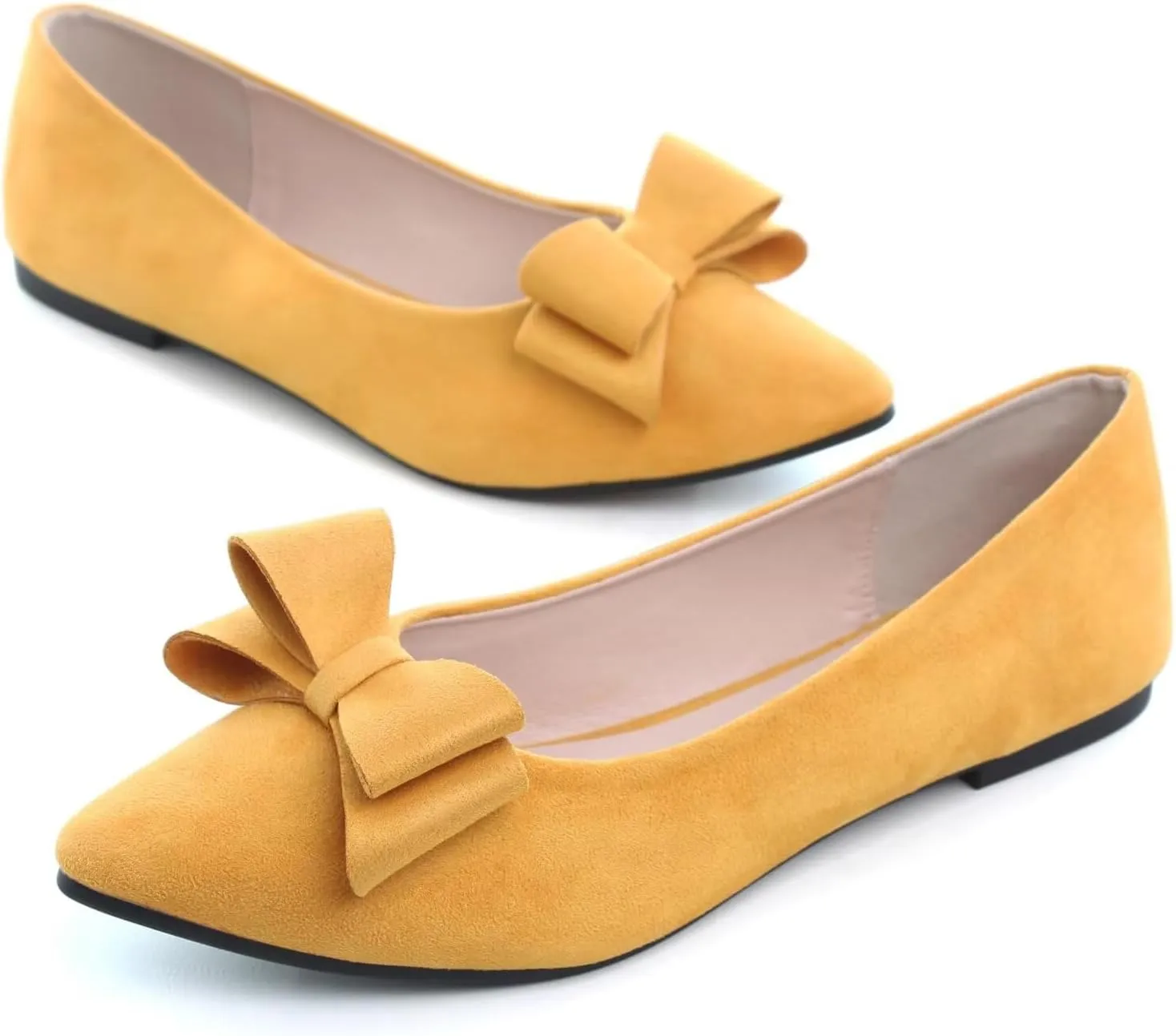 SAILING LU Bowknot Ballet Flats Womens Pointy Toe Casual Flat Shoes Suede Dress Shoes Wear to Work Slip On Moccasins