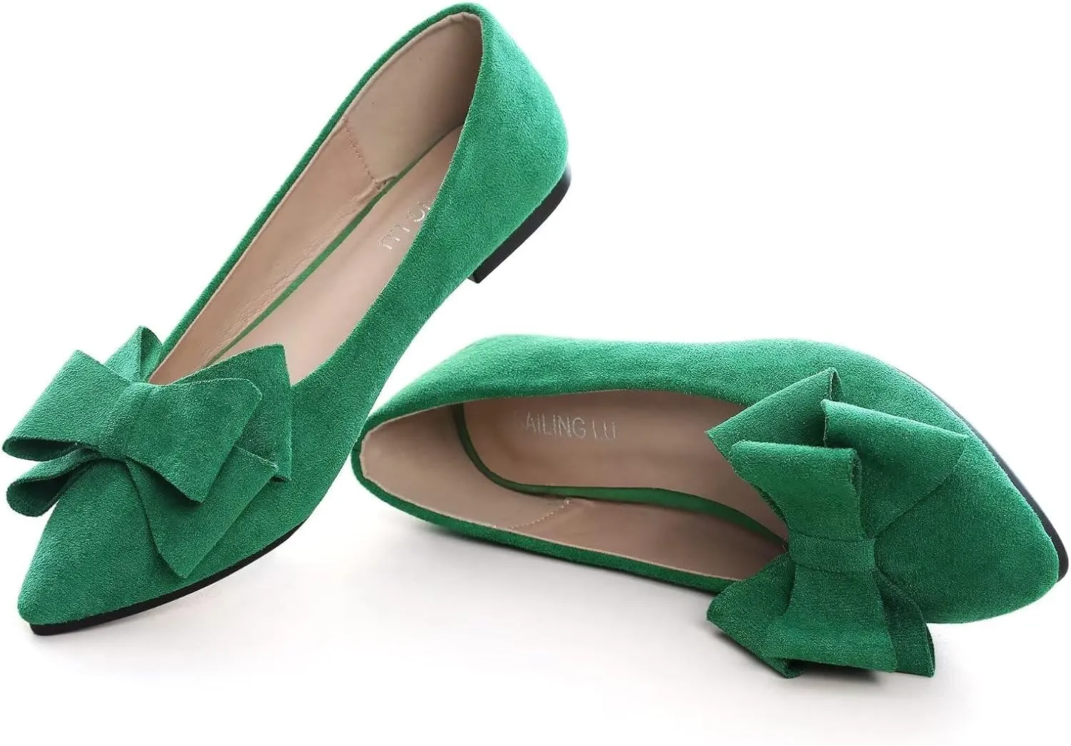 SAILING LU Bowknot Ballet Flats Womens Pointy Toe Casual Flat Shoes Suede Dress Shoes Wear to Work Slip On Moccasins