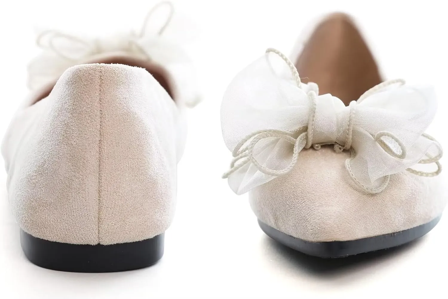 SAILING LU Bowknot Ballet Flats Womens Pointy Toe Casual Flat Shoes Suede Dress Shoes Wear to Work Slip On Moccasins