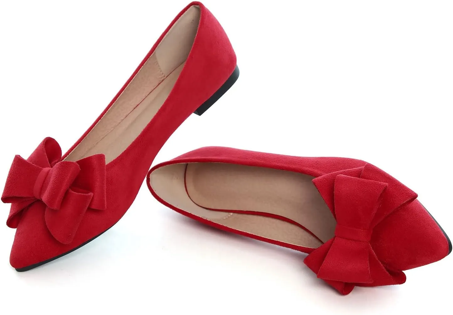 SAILING LU Bowknot Ballet Flats Womens Pointy Toe Casual Flat Shoes Suede Dress Shoes Wear to Work Slip On Moccasins