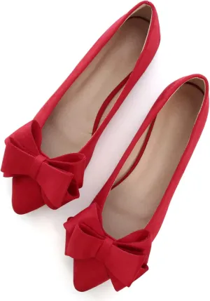 SAILING LU Bowknot Ballet Flats Womens Pointy Toe Casual Flat Shoes Suede Dress Shoes Wear to Work Slip On Moccasins