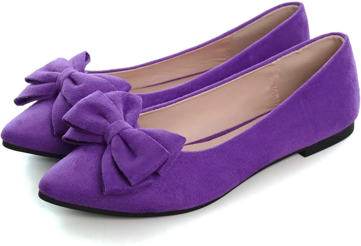SAILING LU Bowknot Ballet Flats Womens Pointy Toe Casual Flat Shoes Suede Dress Shoes Wear to Work Slip On Moccasins