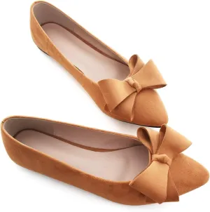 SAILING LU Pointy Toe Ballet Flats for Women with Cute Bowknot Elegant Slip-ons Soft Support Daily Walking Shoes