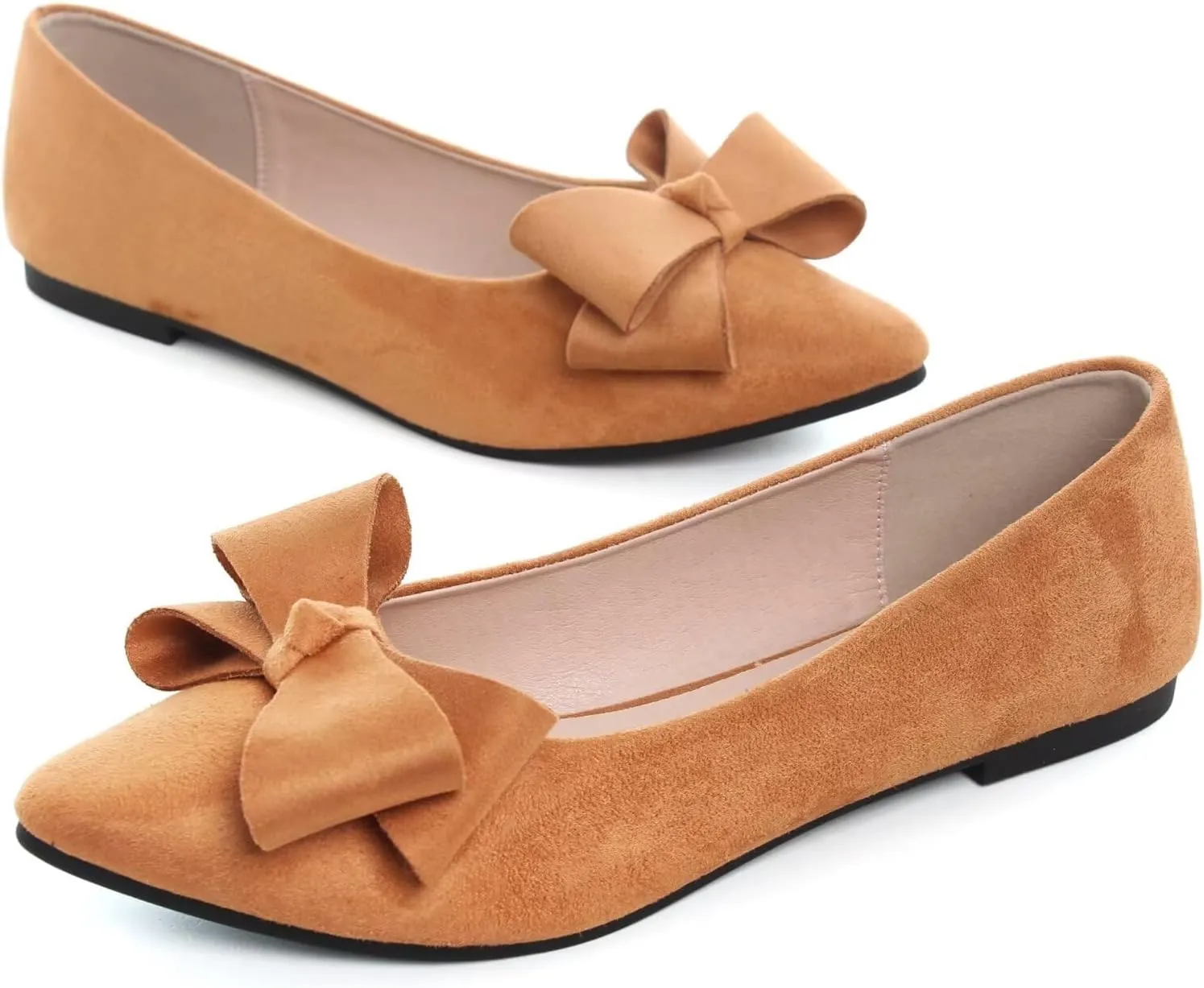 SAILING LU Pointy Toe Ballet Flats for Women with Cute Bowknot Elegant Slip-ons Soft Support Daily Walking Shoes