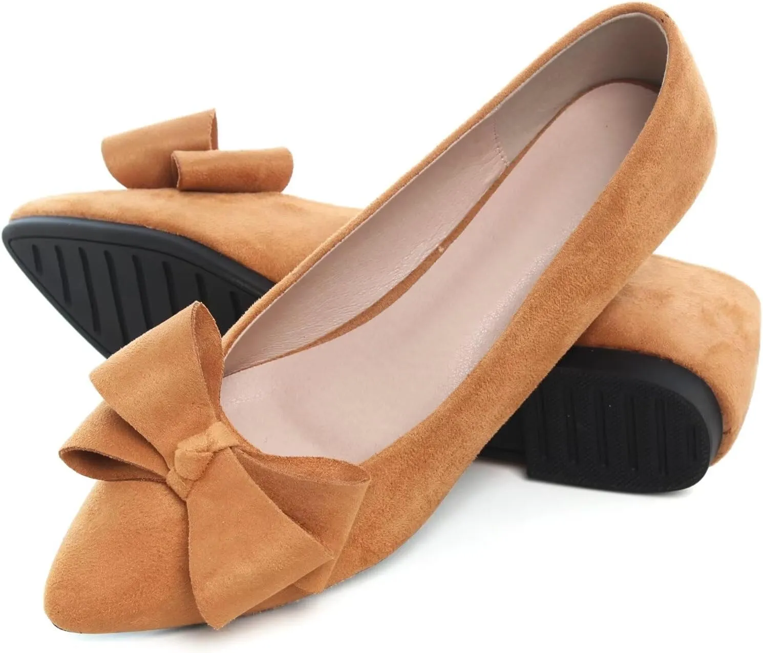 SAILING LU Pointy Toe Ballet Flats for Women with Cute Bowknot Elegant Slip-ons Soft Support Daily Walking Shoes