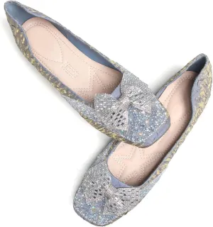SAILING LU Square Toe Flats Shoes Rhinestoned Bowknots Ballet Flats for Women Studded Dress Shoes Comfort Light Weight Loafers