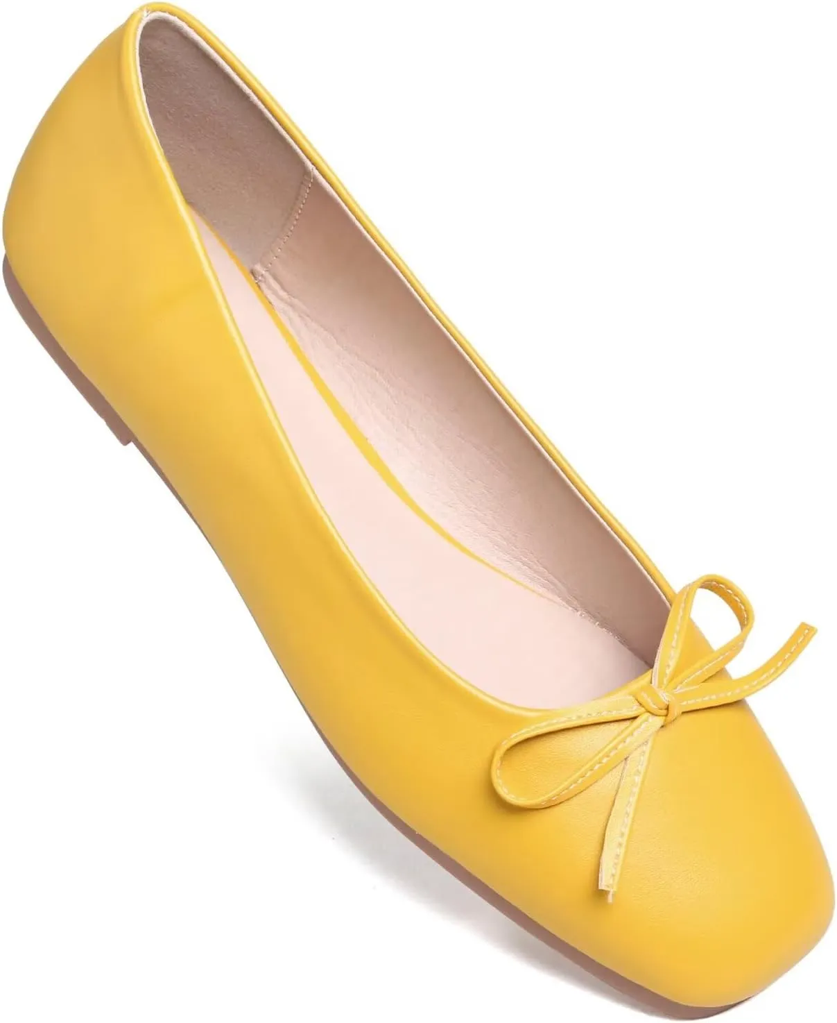 SAILING LU Women PU Leather Square Toe Ballets Flats Bowtie Slip on Comfortable Foldable Ballerian Flat Shoes