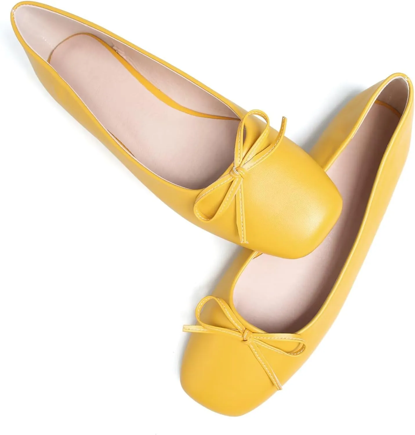 SAILING LU Women PU Leather Square Toe Ballets Flats Bowtie Slip on Comfortable Foldable Ballerian Flat Shoes
