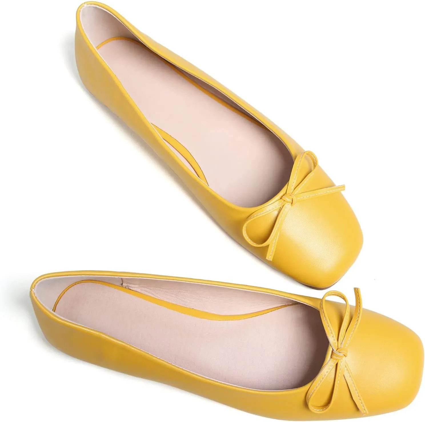 SAILING LU Women PU Leather Square Toe Ballets Flats Bowtie Slip on Comfortable Foldable Ballerian Flat Shoes