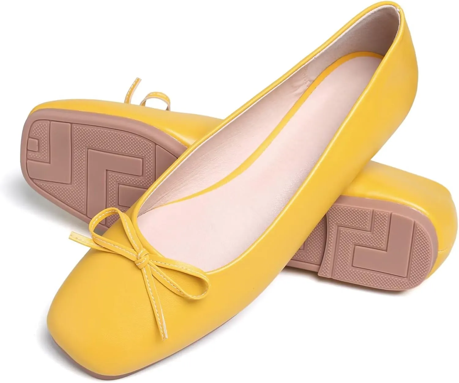 SAILING LU Women PU Leather Square Toe Ballets Flats Bowtie Slip on Comfortable Foldable Ballerian Flat Shoes