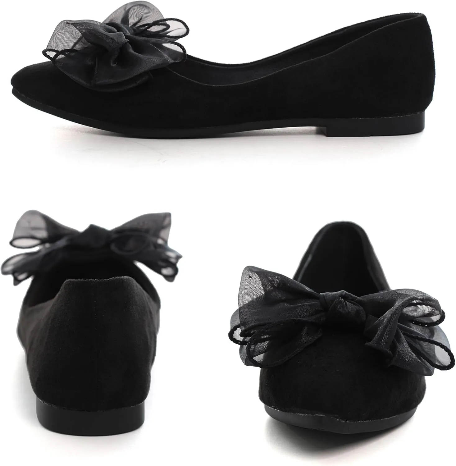 SAILING LU Womens Bow-Knot Ballet Flats Pointed Toe Low-Heel Shoes Suede Dress Shoes Slip On Moccasins