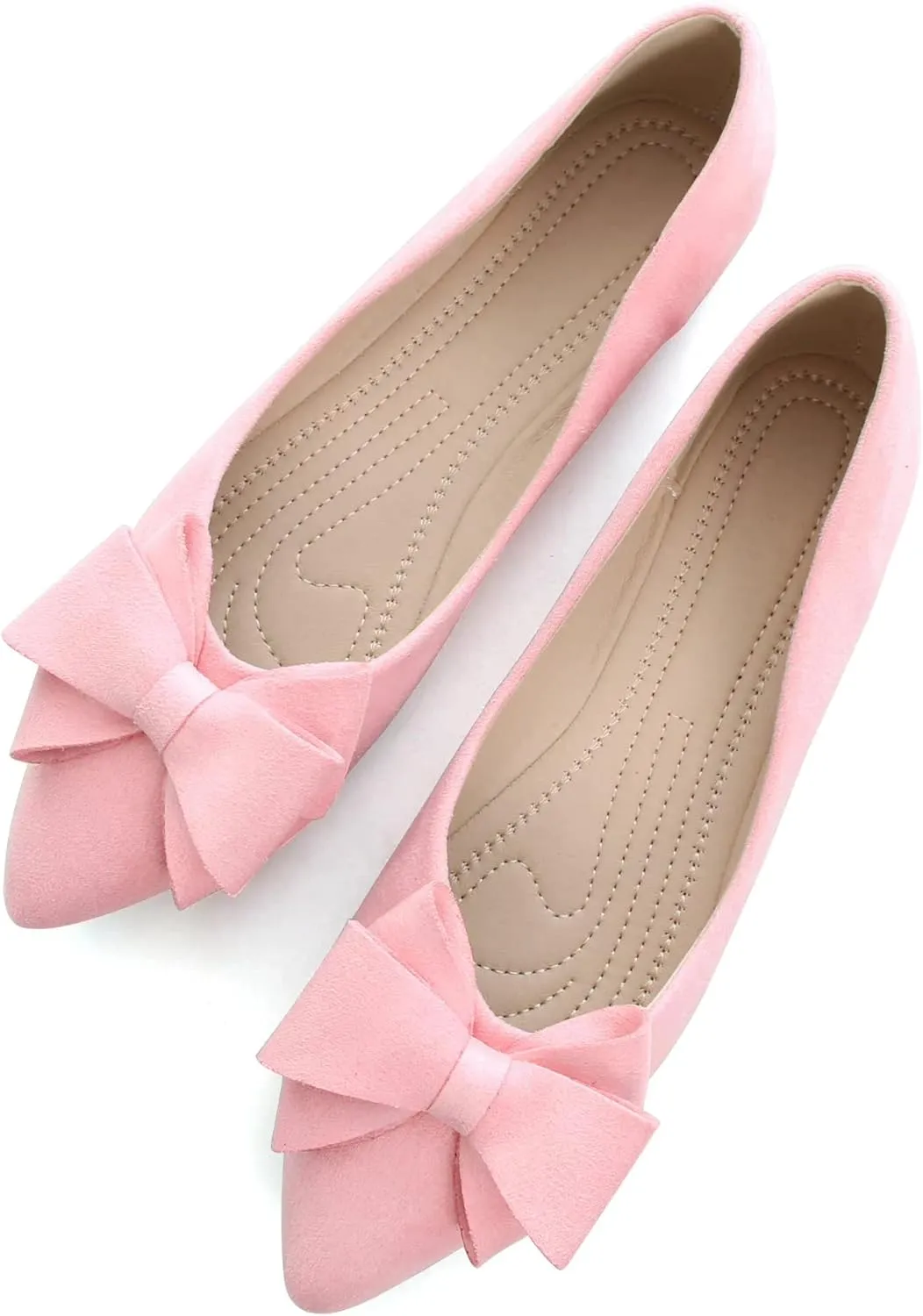 SAILING LU Womens Bow-Knot Ballet Flats Pointed Toe Low-Heel Shoes Suede Dress Shoes Slip On Moccasins