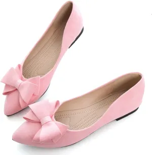 SAILING LU Womens Bow-Knot Ballet Flats Pointed Toe Low-Heel Shoes Suede Dress Shoes Slip On Moccasins