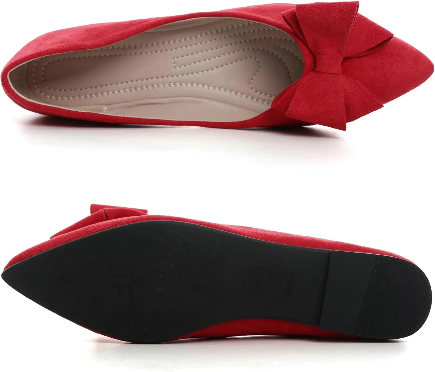 SAILING LU Womens Bow-Knot Ballet Flats Pointed Toe Low-Heel Shoes Suede Dress Shoes Slip On Moccasins
