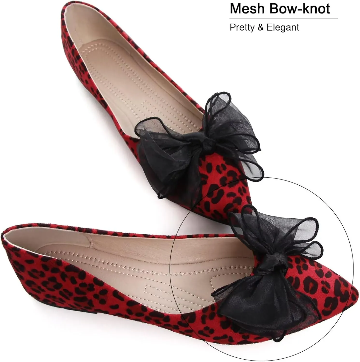 SAILING LU Womens Bow-Knot Ballet Flats Pointed Toe Low-Heel Shoes Suede Dress Shoes Slip On Moccasins