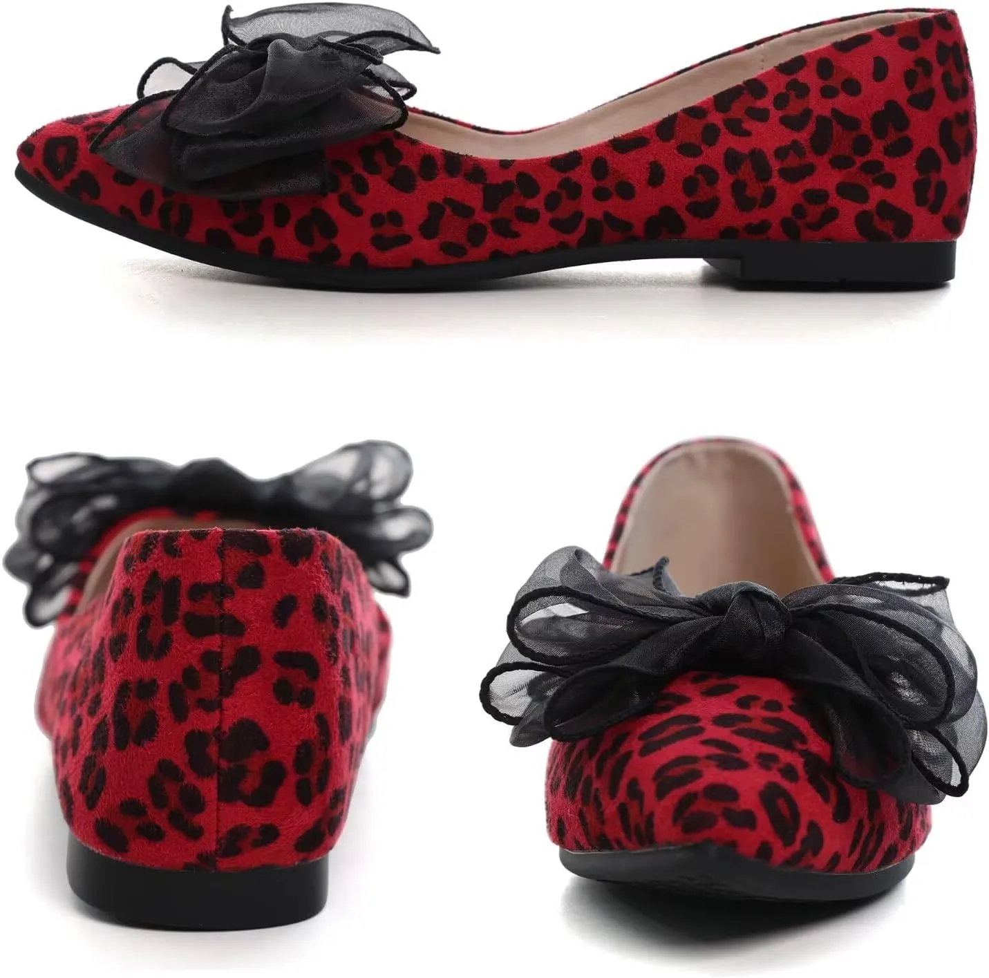 SAILING LU Womens Bow-Knot Ballet Flats Pointed Toe Low-Heel Shoes Suede Dress Shoes Slip On Moccasins