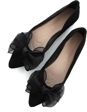 SAILING LU Womens Bow-Knot Ballet Flats Pointed Toe Low-Heel Shoes Suede Dress Shoes Slip On Moccasins