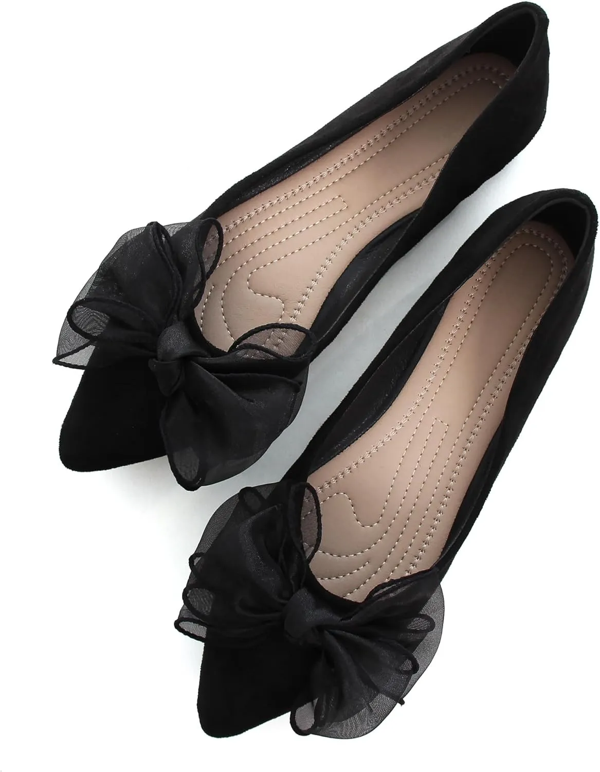 SAILING LU Womens Bow-Knot Ballet Flats Pointed Toe Low-Heel Shoes Suede Dress Shoes Slip On Moccasins