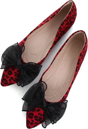 SAILING LU Womens Bow-Knot Ballet Flats Pointed Toe Low-Heel Shoes Suede Dress Shoes Slip On Moccasins