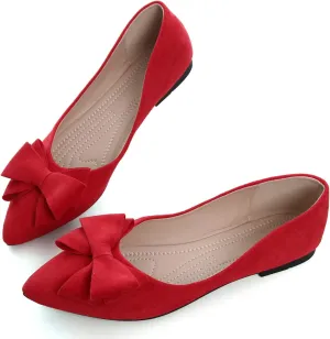 SAILING LU Womens Bow-Knot Ballet Flats Pointed Toe Low-Heel Shoes Suede Dress Shoes Slip On Moccasins