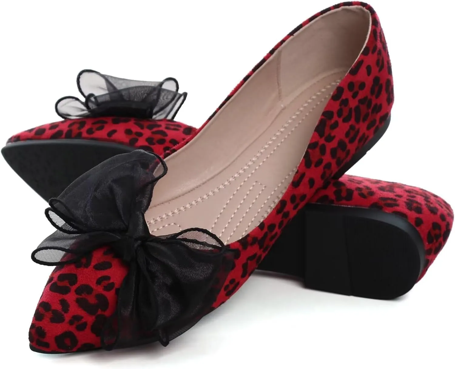 SAILING LU Womens Bow-Knot Ballet Flats Pointed Toe Low-Heel Shoes Suede Dress Shoes Slip On Moccasins