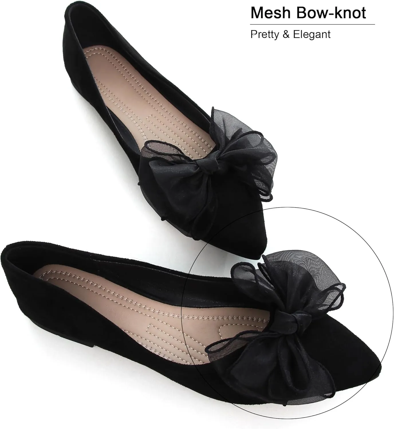 SAILING LU Womens Bow-Knot Ballet Flats Pointed Toe Low-Heel Shoes Suede Dress Shoes Slip On Moccasins