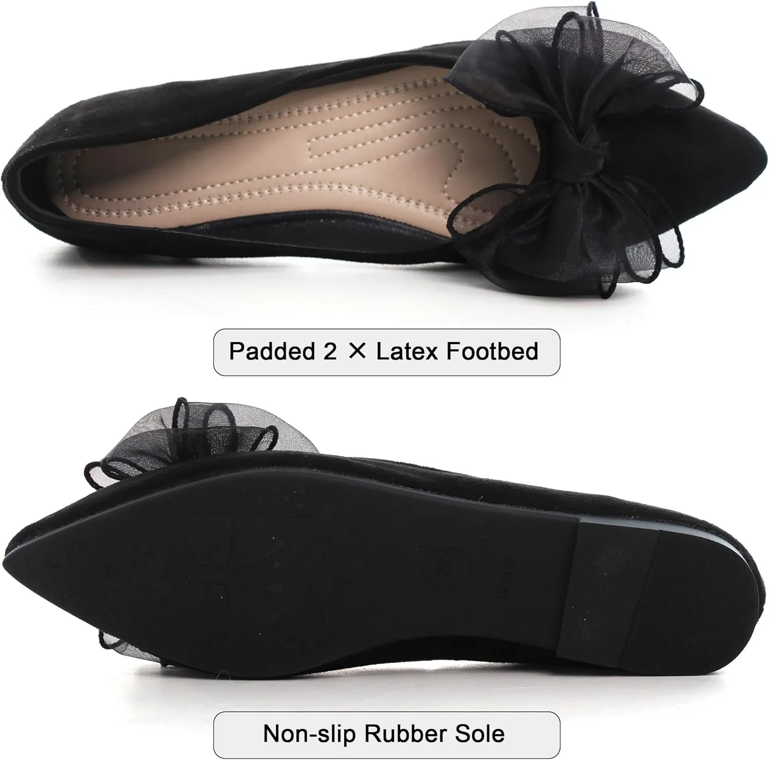 SAILING LU Womens Bow-Knot Ballet Flats Pointed Toe Low-Heel Shoes Suede Dress Shoes Slip On Moccasins