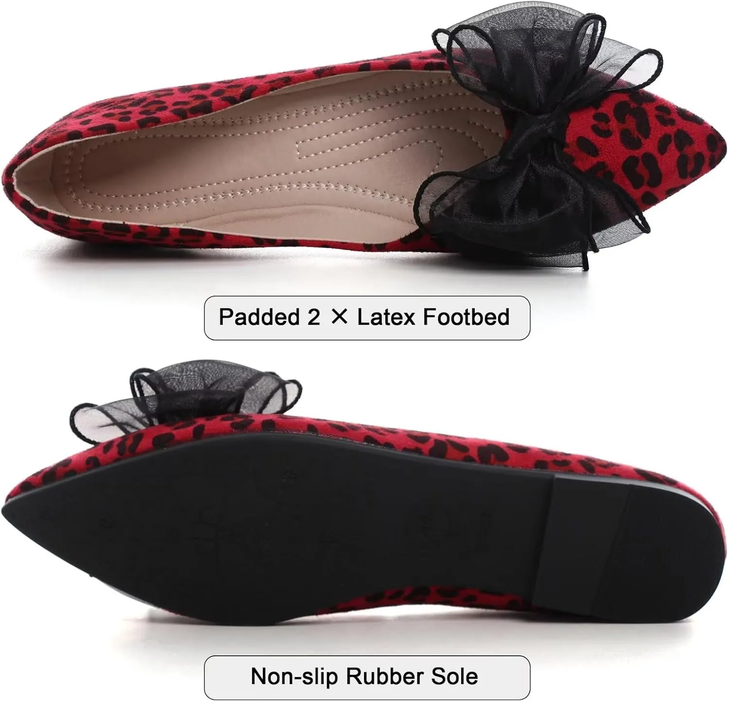 SAILING LU Womens Bow-Knot Ballet Flats Pointed Toe Low-Heel Shoes Suede Dress Shoes Slip On Moccasins