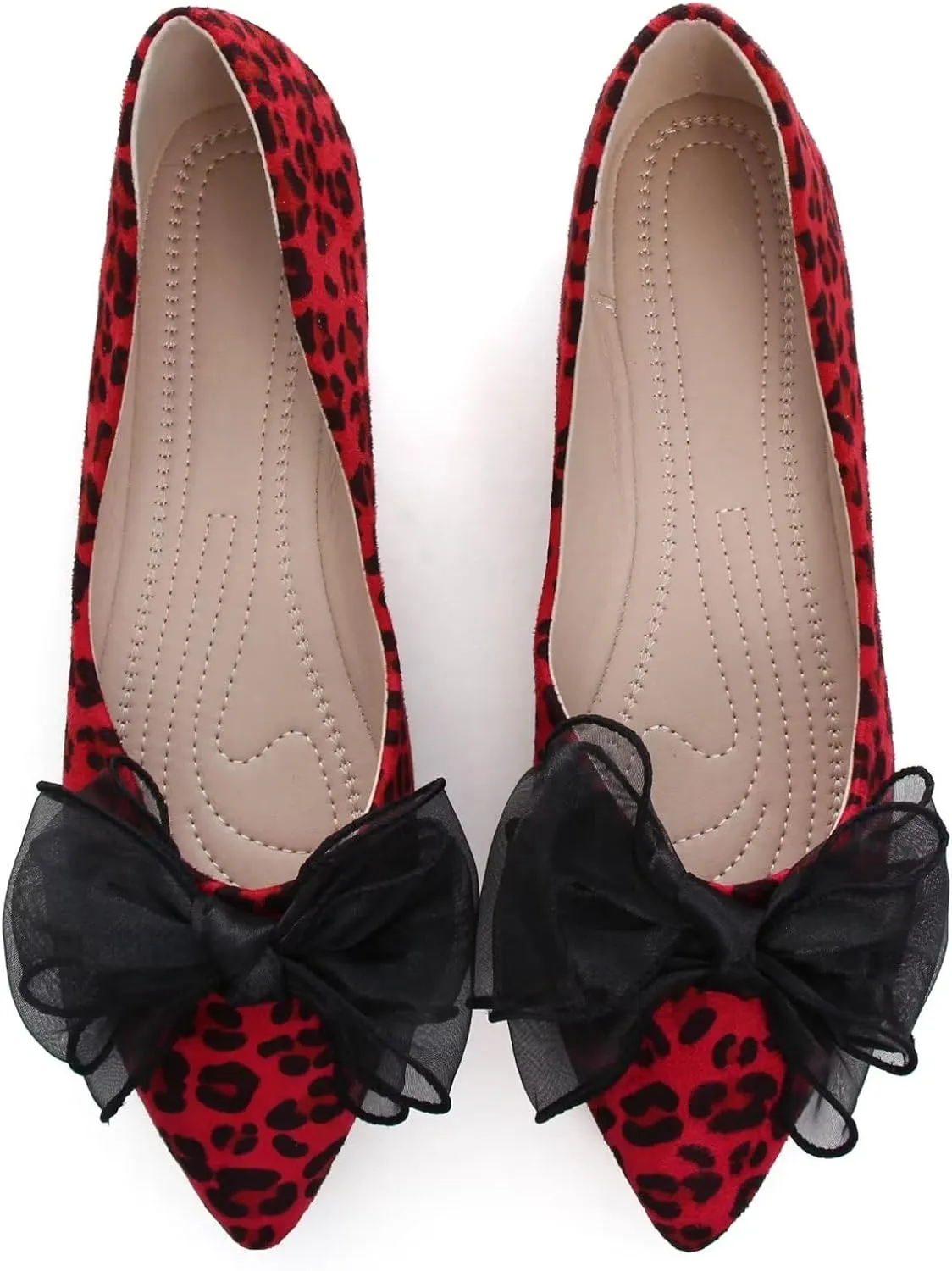 SAILING LU Womens Bow-Knot Ballet Flats Pointed Toe Low-Heel Shoes Suede Dress Shoes Slip On Moccasins