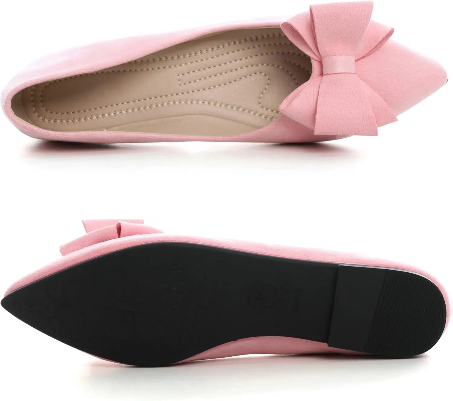 SAILING LU Womens Bow-Knot Ballet Flats Pointed Toe Low-Heel Shoes Suede Dress Shoes Slip On Moccasins
