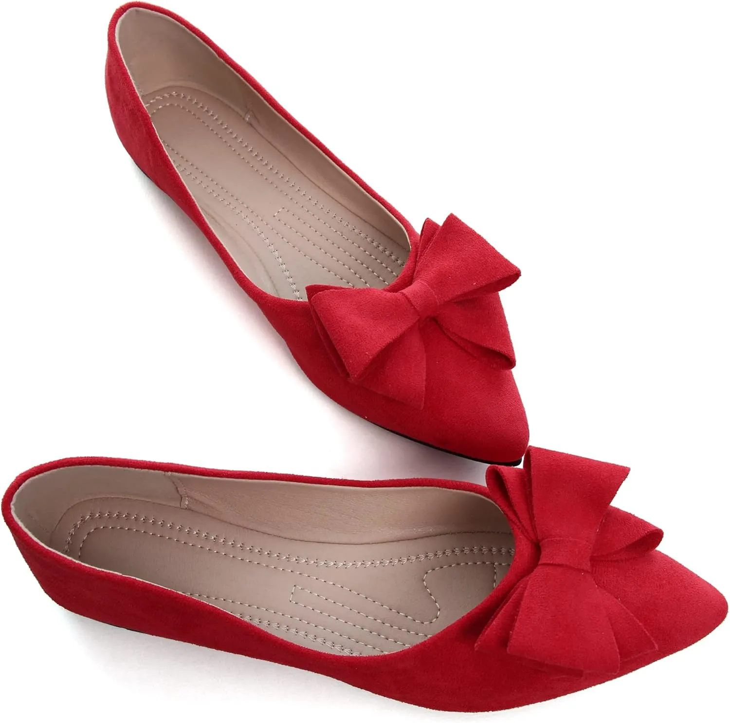 SAILING LU Womens Bow-Knot Ballet Flats Pointed Toe Low-Heel Shoes Suede Dress Shoes Slip On Moccasins