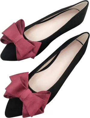 SAILING LU Womens Flats Shoes for Wedding Comfortable Pointy Toe Dress Loafers Bow-Knot Suede Dance Shoes for Party Slip On Moccasin
